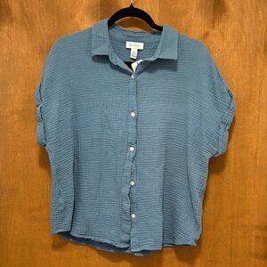 398. Jessica Simpson Dusty Blue Short-Sleeve Gauze Button-Down Shirt